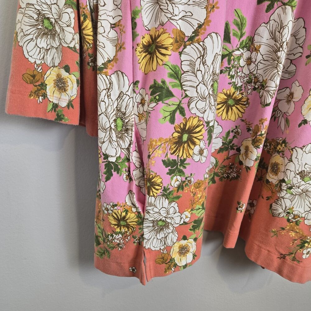 Isaac Mizrahi Live! Cotton Modal Print Knit Open Front Cardigan Pink Floral LARG - Picture 4 of 7